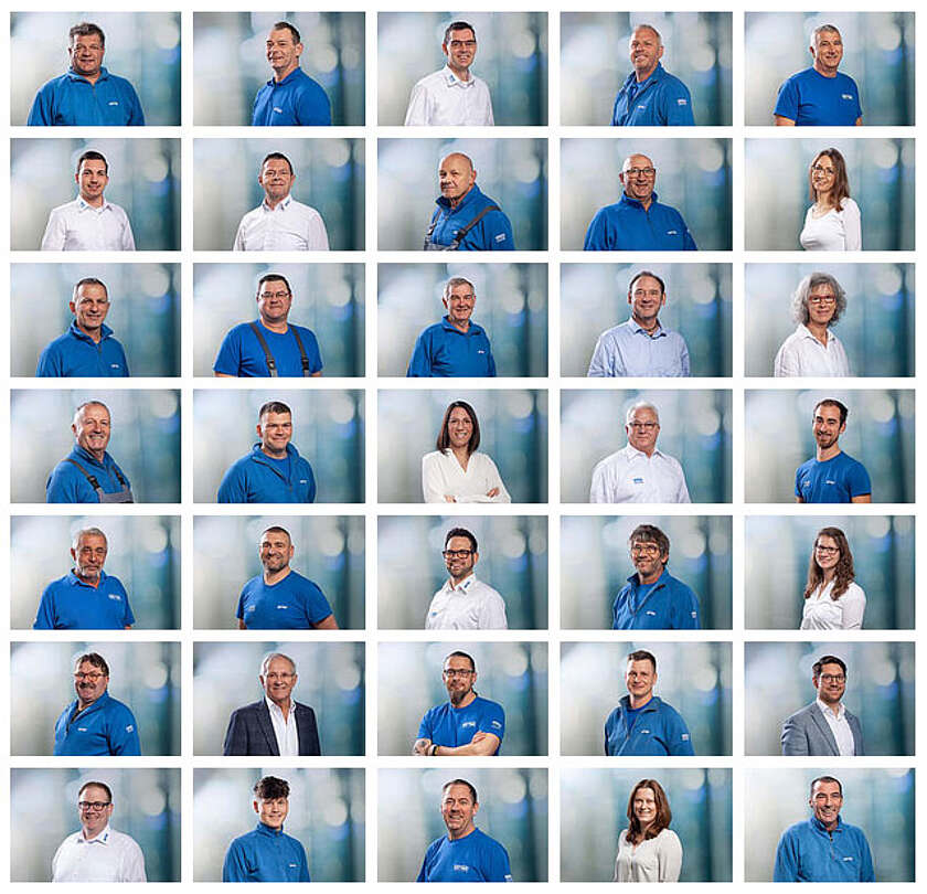 Collage der Mitarbeiter-Portrtäts von Reinhard Bau