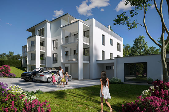 3D-Illustration des von Reinhard-Bau geplanten Mehrfamilienhauses.